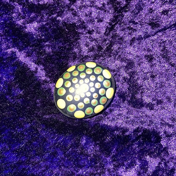 Handmade 2x2 Round Pebble with Lime Green, Gold & Yellow-Green Dot Art - Picture 3 of 5